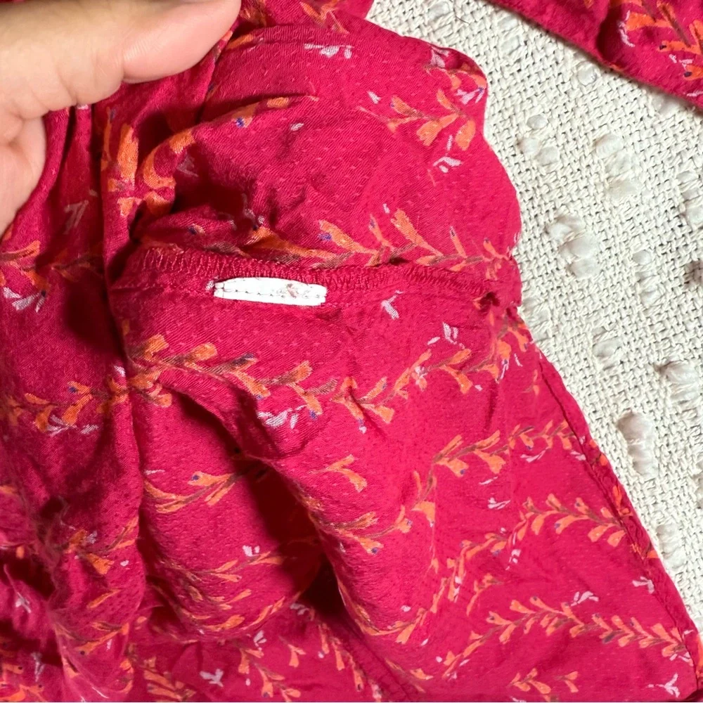Lucky Brand Top Small Burgundy Wrap-Front Tie Neck Long Sleeve‎ Bohemian